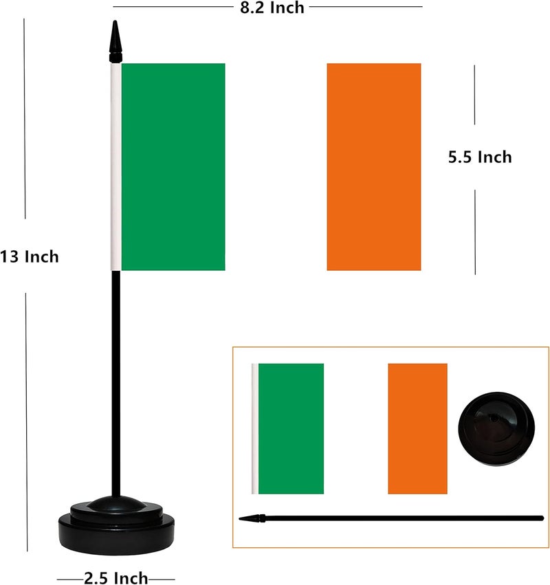 BCLin 12 Pack Ireland Desk Flags Set, Irish Small Mini Table Office Flags With 12" Solid Black Pole, Black Base and Spear Top, Miniature Desktop Flag, Home Decoration, Office Decoration, Festival - Image 2